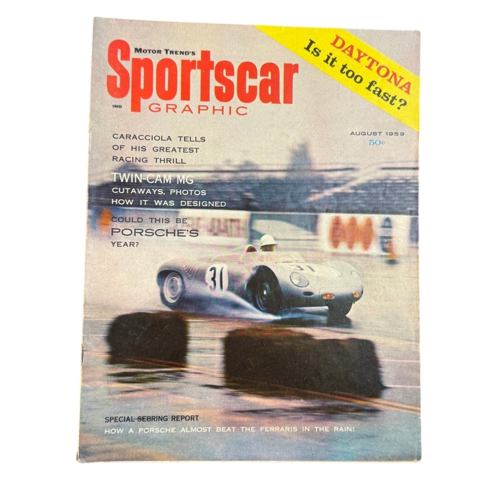 RARE Vintage Sportscar Graphic Magazine August‎ 1959 Twin-Cam MG Porsche Daytona